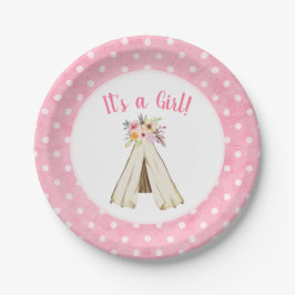 Boho Floral Tribal Teepee Girl Baby Dusche Pappteller
