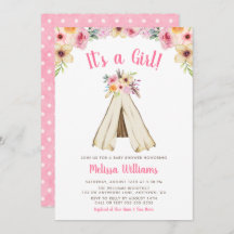 Boho Floral Tribal Teepee Girl Babydusche Einladun