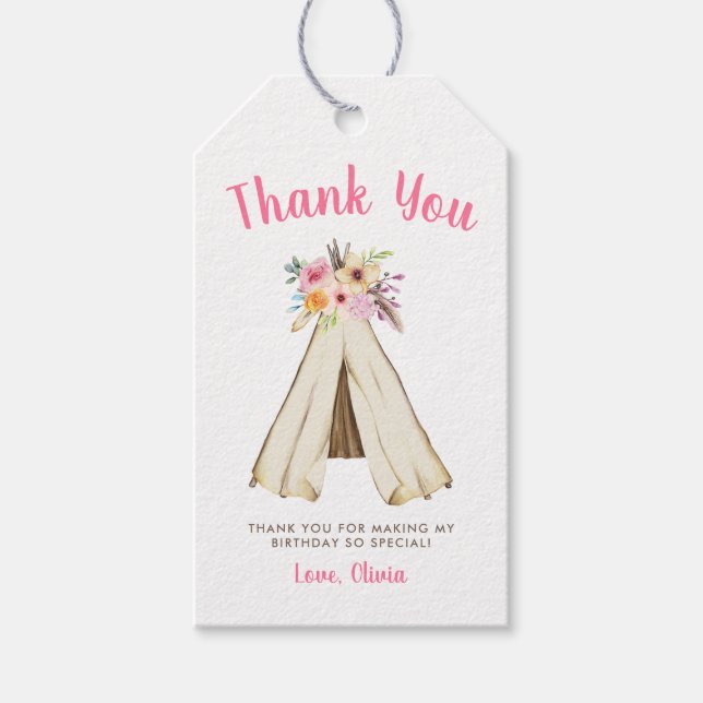 Boho Floral Tribal Teepee Wild 1 1. Geburtstag Geschenkanhänger (Vorderseite)