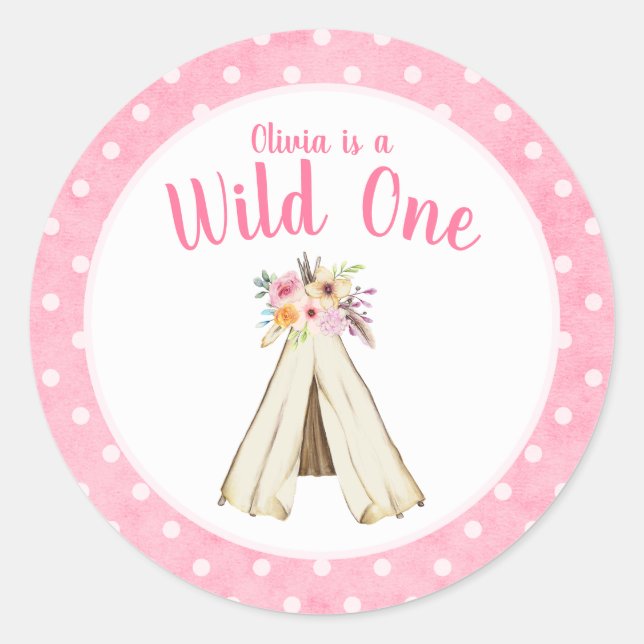 Boho Floral Tribal Teepee Wild 1 1. Geburtstag Runder Aufkleber (Vorderseite)