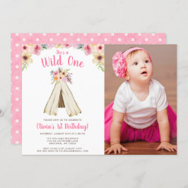 Boho Floral Tribal Teepee Wild One Birthday Foto Einladung