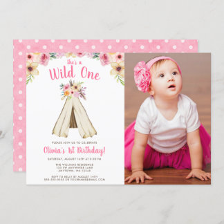 Boho Floral Tribal Teepee Wild One Birthday Foto Einladung