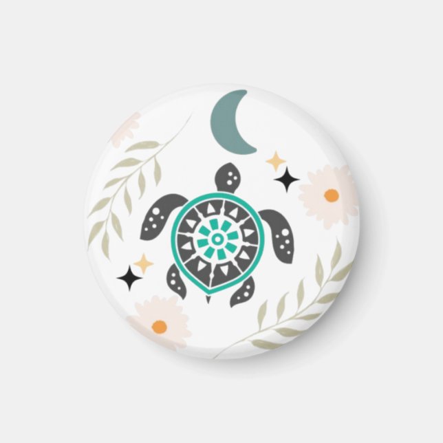 Boho Floral Turtle - Crescent Moon Magnet (Vorne)