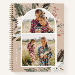 Boho Floral Two Foto und Name Notizbuch