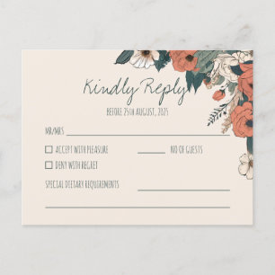 Boho Floral UAWG   Elegant Wedding Reply Postkarte