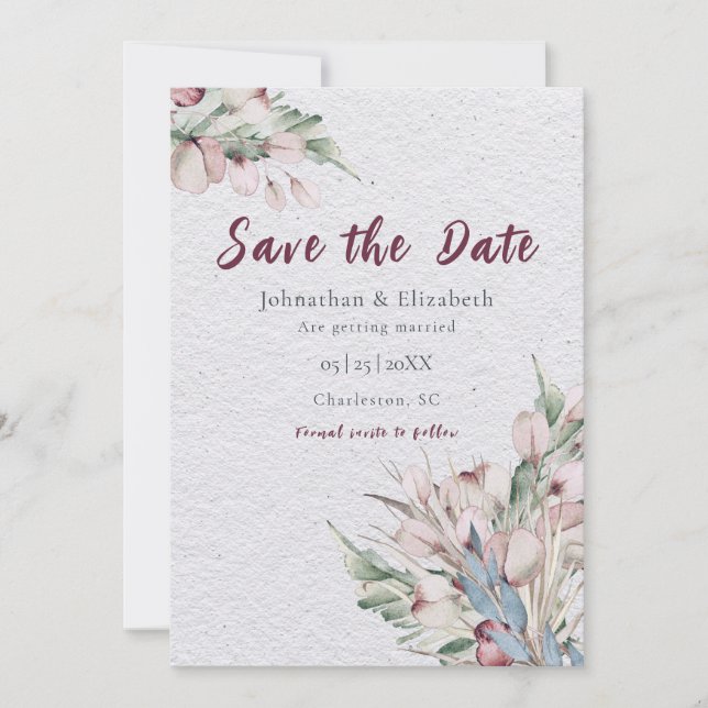 Boho Floral und Botanisch Save the Date (Vorderseite)