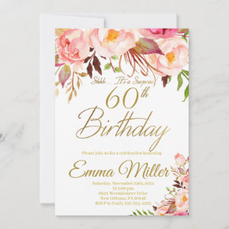 Boho Floral und Gold Überraschung 60. Geburtstag Einladung