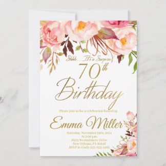 Boho Floral und Gold Überraschung 70. Geburtstag Einladung