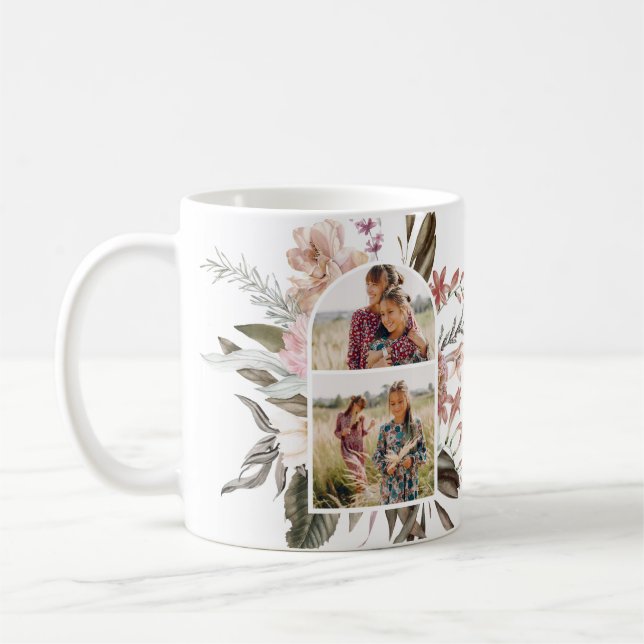 Boho Floral und Greenery Foto Kaffee Tasse (Links)
