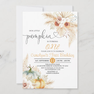 Boho Floral Unsere kleine Pumpkin Geburtstagsparty Einladung