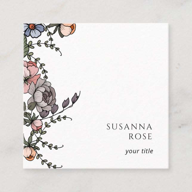 Boho Floral Vines Business Card Quadratische Visitenkarte (Vorderseite)