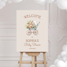 Boho Floral Vintag Baby Carriage Welcome