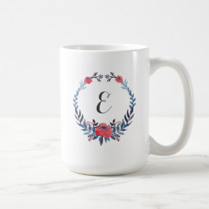 Boho Floral Wasserfarbe Rote Rosen   Monogramm Kaffeetasse