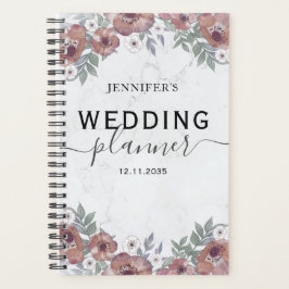 Boho Floral Watercolor Burgundy Wedding Planner Planer