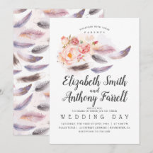 Boho Floral Watercolor Feathers Wedding