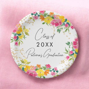 Boho Floral Watercolor Gold Glitzer Abschluss Pappteller