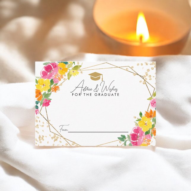 Boho Floral Watercolor Gold Grad Ratschläge wünsch Begleitkarte (Boho Floral Watercolor Gold Grad Advice Wishes Enclosure Card)