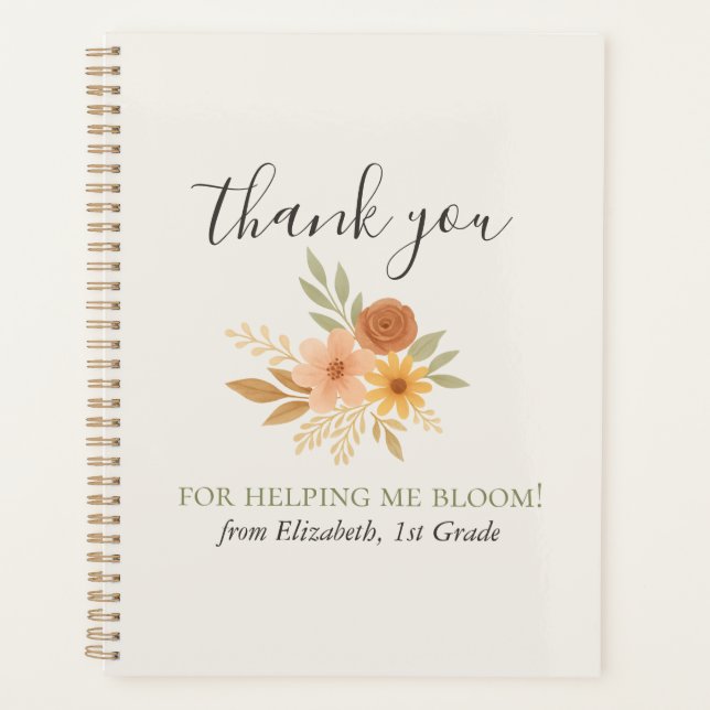 Boho Floral Watercolor Lehrer Vielen Dank Planer (Vorderseite)