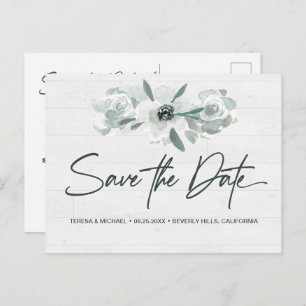 Boho Floral Watercolor Modern Save the Date Script Ankündigungspostkarte
