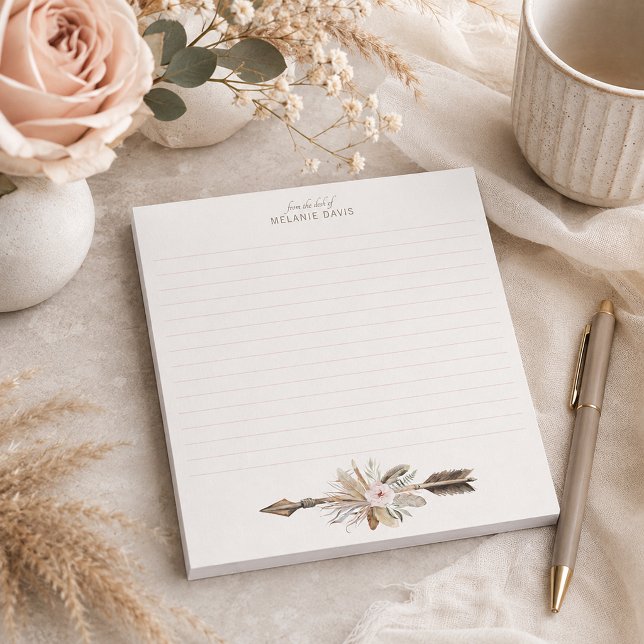 Boho Floral Watercolor Notepad - Rustikaler Antler Notizblock (Romantic Desk Paper Pad)