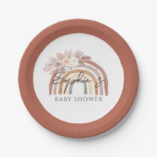 Boho Floral Watercolor Rainbow Baby Dusche Pappteller