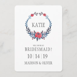 Boho Floral Watercolor Rote Rosen | Bridesmaid Einladung