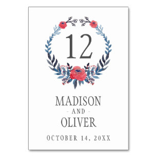 Boho Floral Watercolor Rote Rosen   Hochzeit Tischnummer