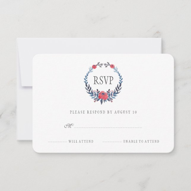 Boho Floral Watercolor Rote Rosen | UAWG RSVP Karte (Vorderseite)