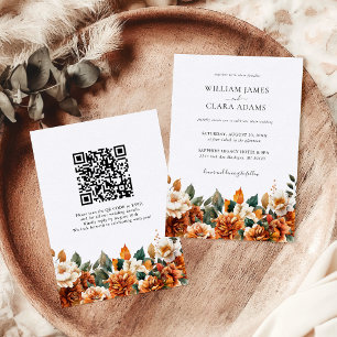 Boho Floral Watercolor Terracotta QR Code Wedding Einladung