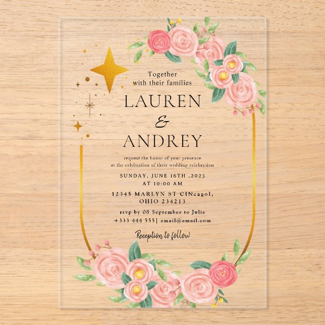 Boho Floral  Wedding  Acryleinladungen (Vorderseite)