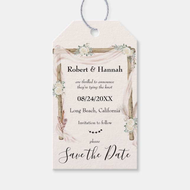 Boho Floral Wedding Arch Save the Date Einzigartig Geschenkanhänger (Vorderseite)