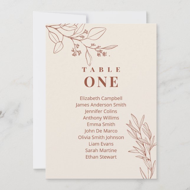 Boho Floral Wedding Chart Cards Einladung (Vorderseite)