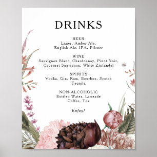 Boho Floral Wedding Drinks Menü Signatur Poster