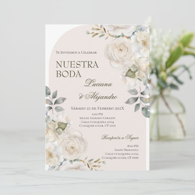 Boho Floral Wedding Einladung (Stehend Vorderseite)