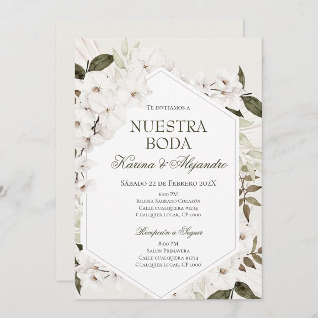 Boho Floral Wedding Einladung (Vorne/Hinten)