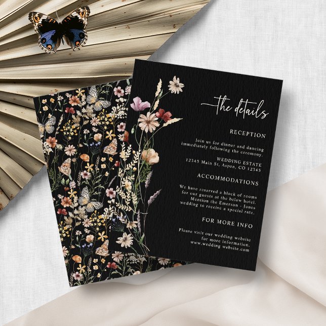 Boho Floral Wedding Enclosure Card Begleitkarte (Elegant Black Boho Floral Wedding Enclosure Card by Painted Paperie
)