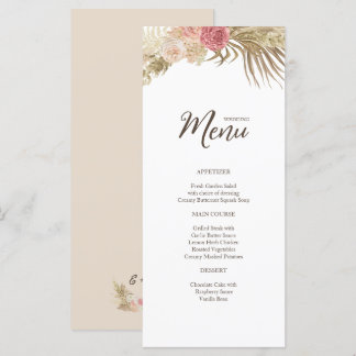 Boho Floral Wedding Flat Menu Menükarte