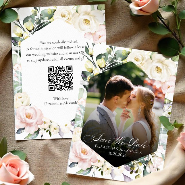 Boho Floral Wedding Foto QR-Code Speichern Sie die Einladung (Von Creator hochgeladen)