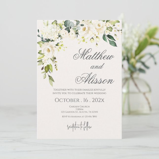 Boho Floral Wedding Invitation Einladung (Stehend Vorderseite)