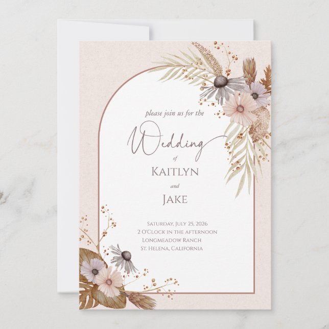 Boho Floral Wedding Invitation Einladung (Vorderseite)