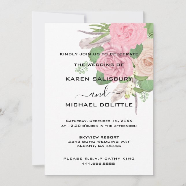 Boho Floral Wedding Invite - Bearbeitbare Vorlage (Vorderseite)