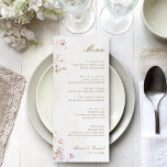 Boho Floral Wedding Menu Card Menükarte<br><div class="desc">This Boho Floral Wedding Menu Card features solid wildflowers, script names, and classic font types. The spring florals make this invite bohemian. Perfect for a vintage-inspired wedding, an outdoor garden wedding, or a classic, timeless wedding. Click the Personalize button to customize the details of this design. Find matching items in...</div>