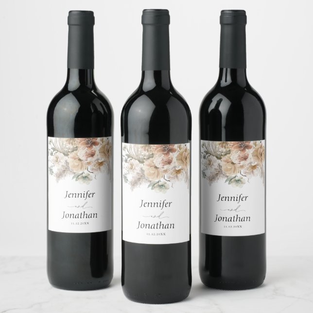 Boho Floral Wedding Personalisiert Weinetikett (Flaschen)