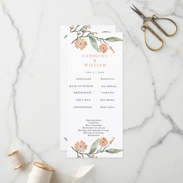 Boho Floral Wedding Programm (Vorderseite/Rückseite Beispiel)