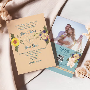 Boho Floral Wedding QR Code Einladung