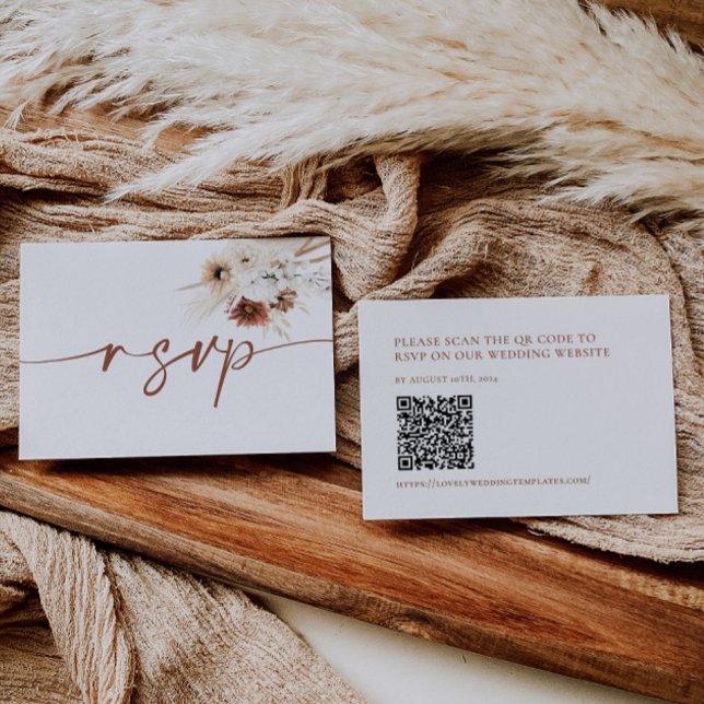 Boho Floral Wedding RSVP Card mit QR Code Mitteilungskarte (Von Creator hochgeladen)