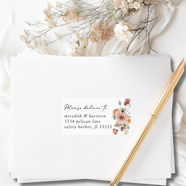 Boho Floral Wedding RSVP Envelope Adressaufkleber (Boho Terracotta Floral Mailing Label for Wedding RSVP Envelope)