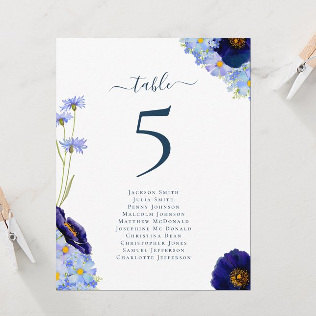 Boho Floral Wedding Tischnummer Chart (Unique hand painted wildflower watercolor artwork by artist Catherine Sweetman )