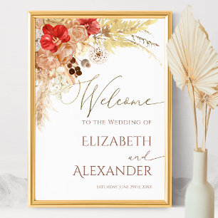 Boho Floral Wedding Welcome Sign Gilded Terracota Poster