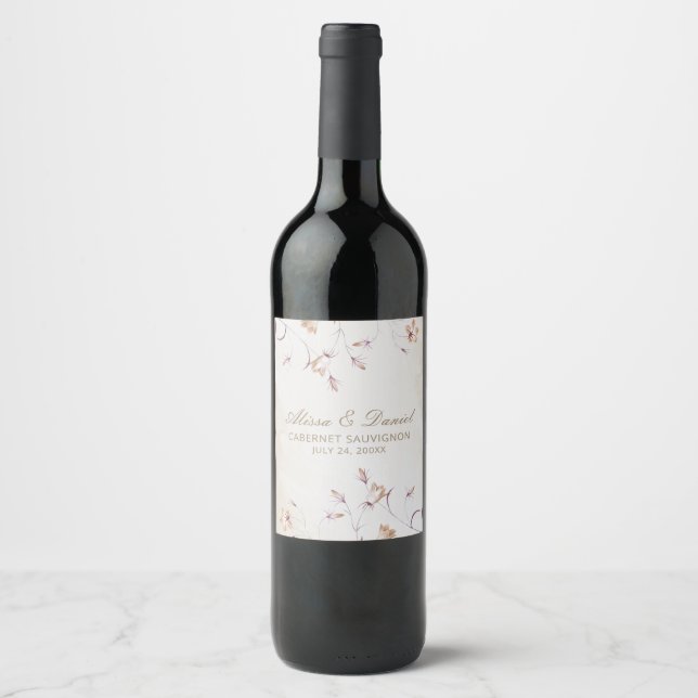 Boho Floral Wedding Wine Label Weinetikett (Vorderseite)